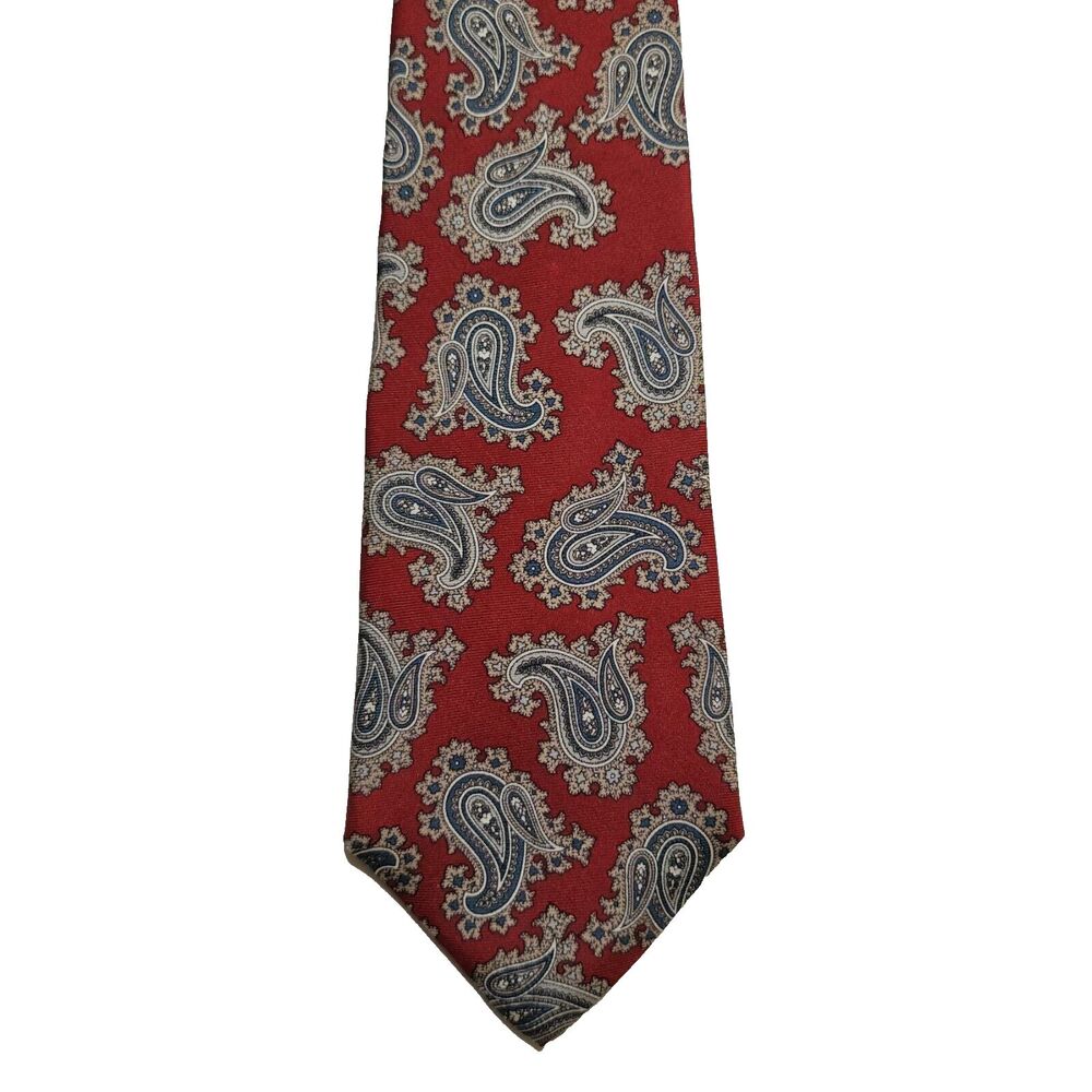 Vintage Christian Dior Men's All Silk Tie Red Gray Blue Paisley Made USA 3x55.5